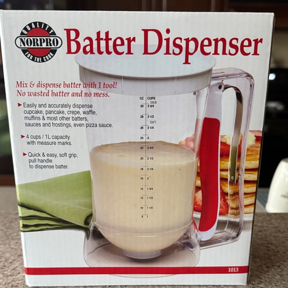 Red Batter Dispenser - Easy Pour Mixing and Dispensing